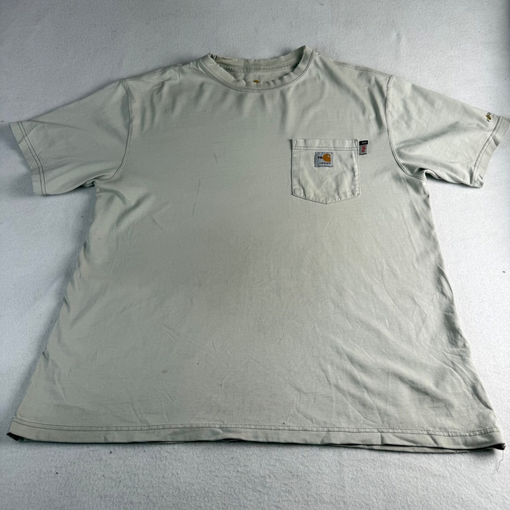 Carhartt‎ FR Flame Resistant Mens Large Tan Pocket T-Shirt Workwear Distressed